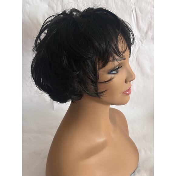 Short Wavy tousled Bob Wig color 1B off black with skin part-  Classic Style - Picture 6 of 7